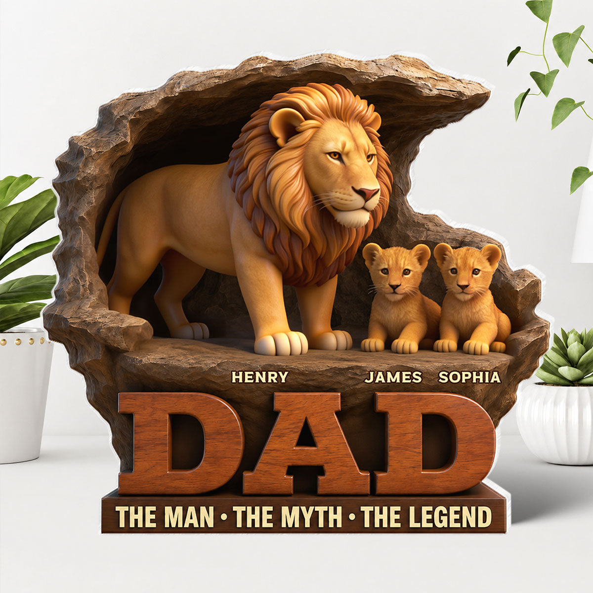 Lion Dad The Man The Myth The Legend - Personalized Acrylic Block Plaque - Cool Gift For Dad