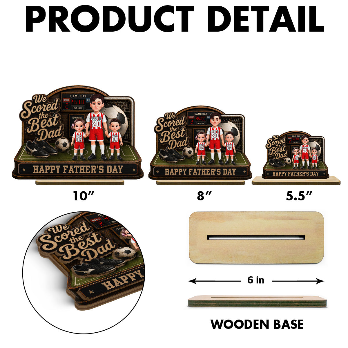 Soccer Dad & Kids On Court 2D Flat - Personalized 2-Layered Wooden Plaque - Gift For Soccer Dad, UK Football Dad