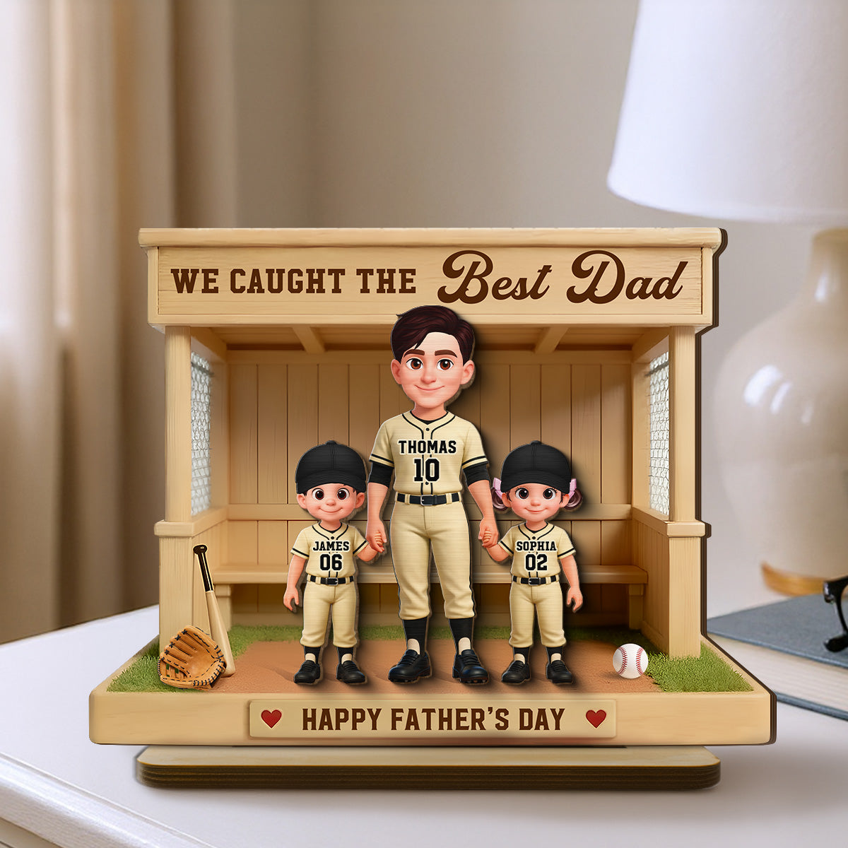 We Caught The Best Dad Baseball Dugout - Personalized 2-Layered Wooden Plaque - Gift For Baseball Dad