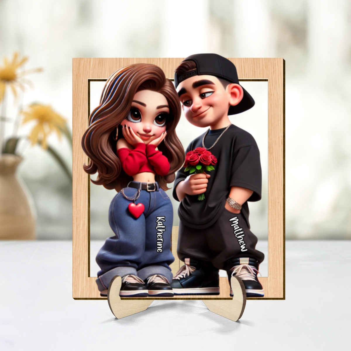 Personalized Y2K Couple 3D Effect Frame 2-Layer Wooden Plaque, Gift, Anniversary Gift For Him For Her