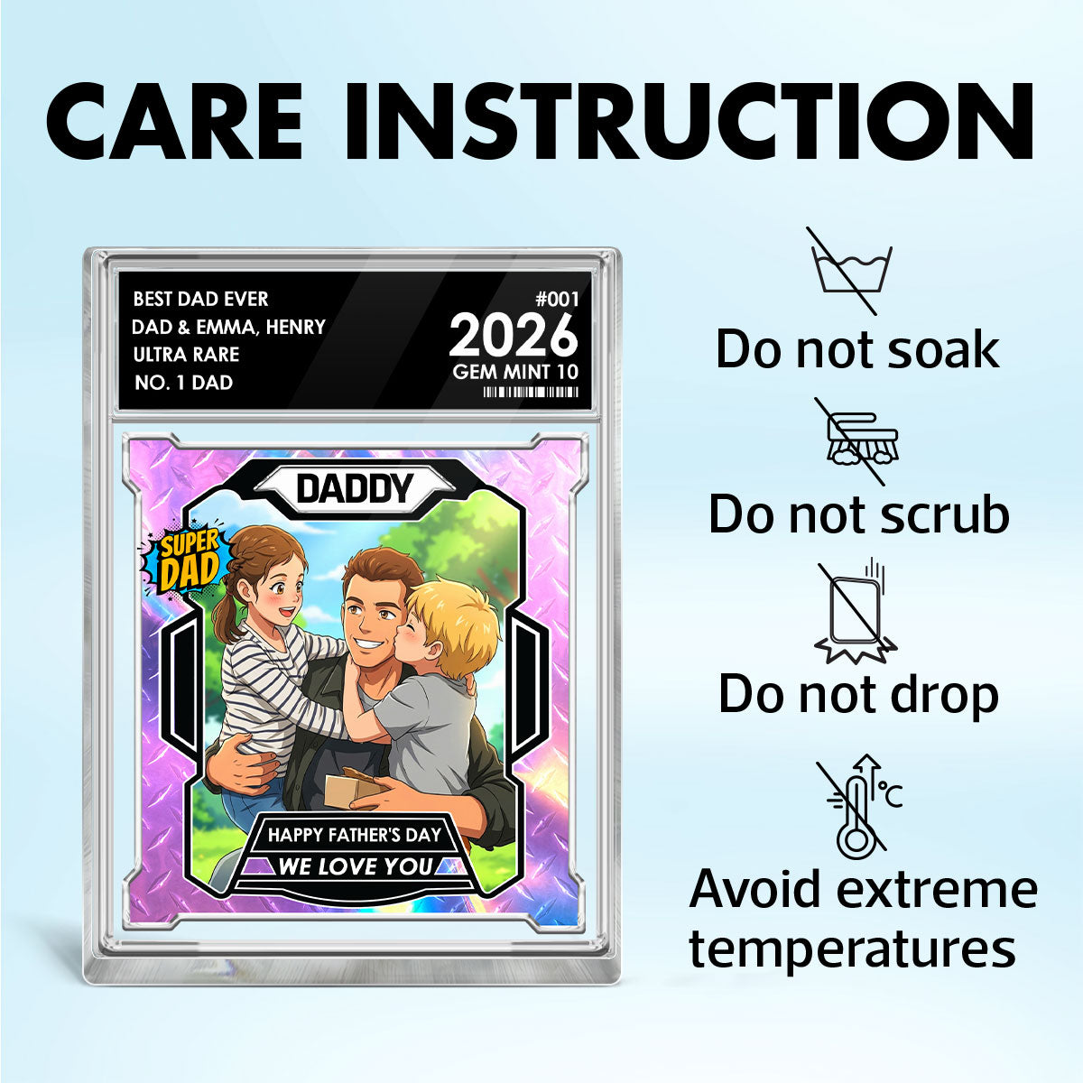 Dad Of The Year Trading Card Cartoon Style - Personalized Acrylic Block Plaque - Gift For Dad, Husband