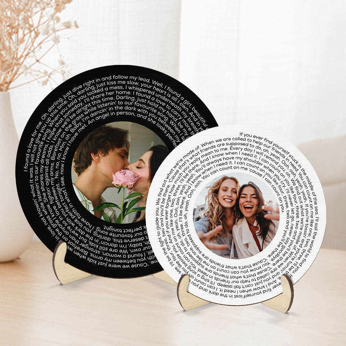 Upload Photo Black White Vinyl Record Personalized 2-Layer Wooden Plaque, Birthday Anniversary Gift For Couple, For Bestie