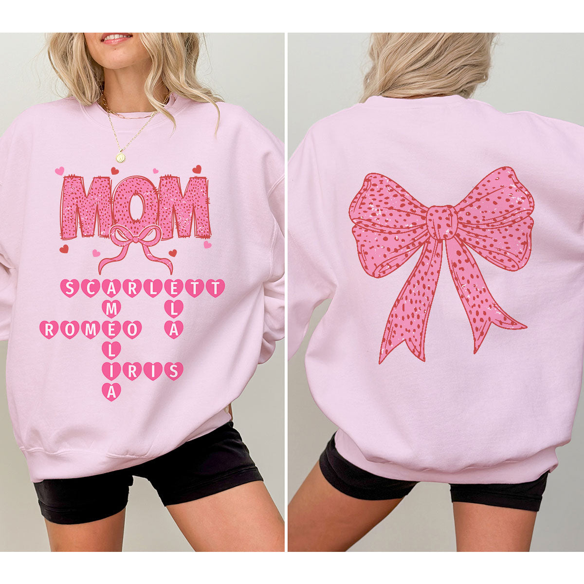 Grandma Nana Mimi Pink Coquette Crossword Puzzle Gift Personalized Double Sided Sweatshirt