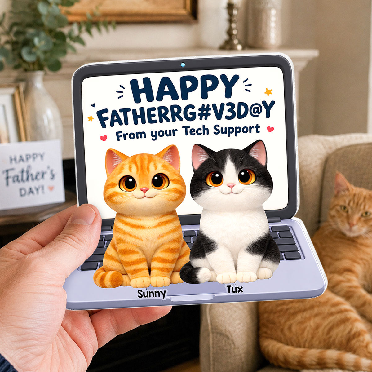 Cute Fluffy Cats Happy From Tech Support 2D Flat - Personalized Acrylic Block Plaque - Funny Gift For Cat Dad, Cat Lovers