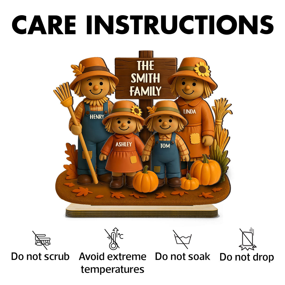 Fall Season Scarecrow Grandparents, Grandkids 3D Effect Personalized 2-Layer Wooden Plaque
