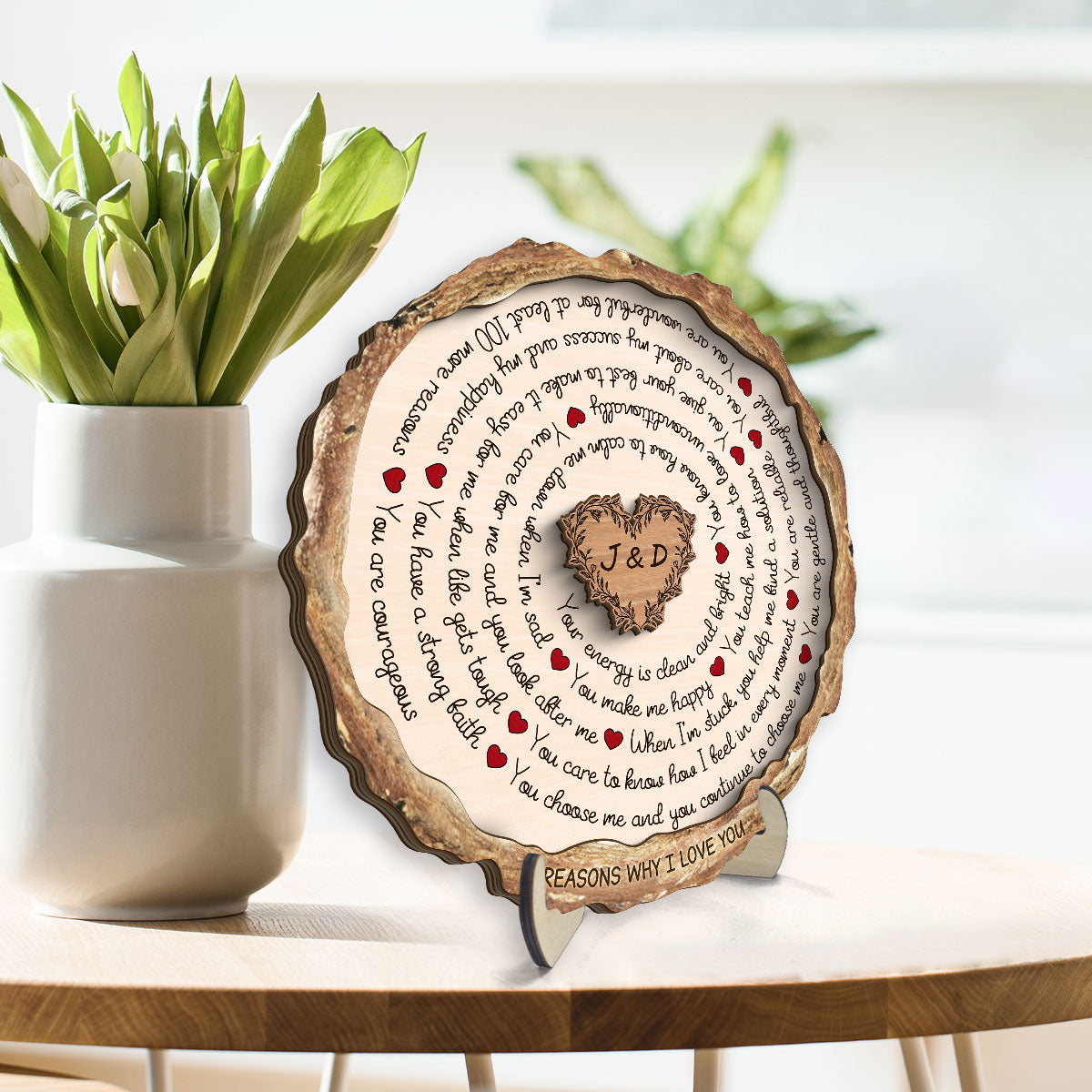 Reasons Why I Love You Spiral Text Gift For Him Or Her Personalized 2-Layer Wooden Plaque