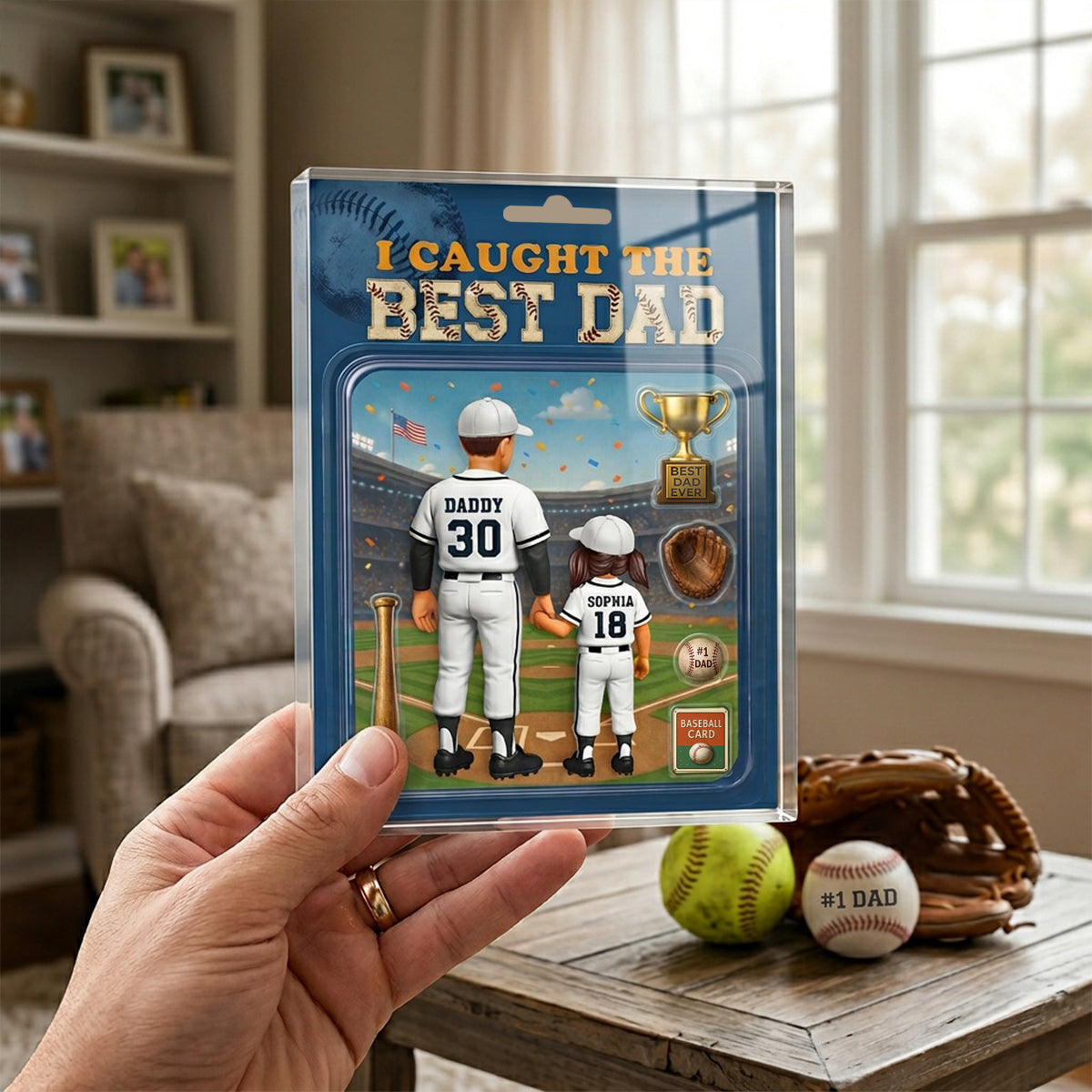 Baseball Dad Action Figure - Personalized Acrylic Block Plaque - Gift for Dad, Husband