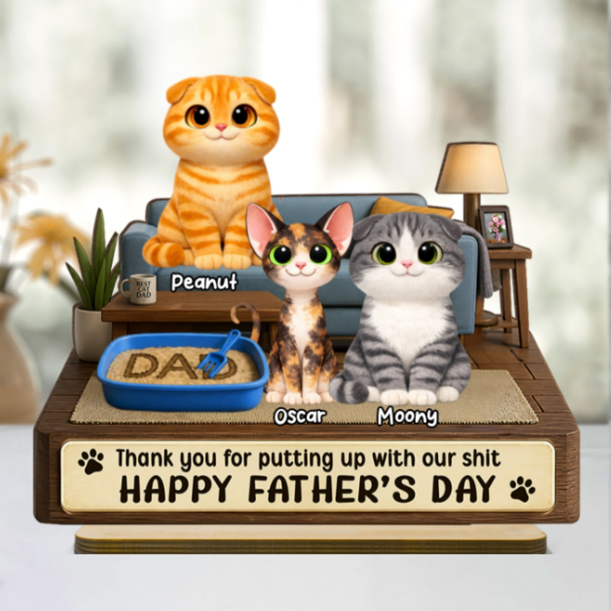 Thank You for Putting up with My Sh*t - Personalized 2-Layered Wooden Plaque - Funny Gift for Cat Dad
