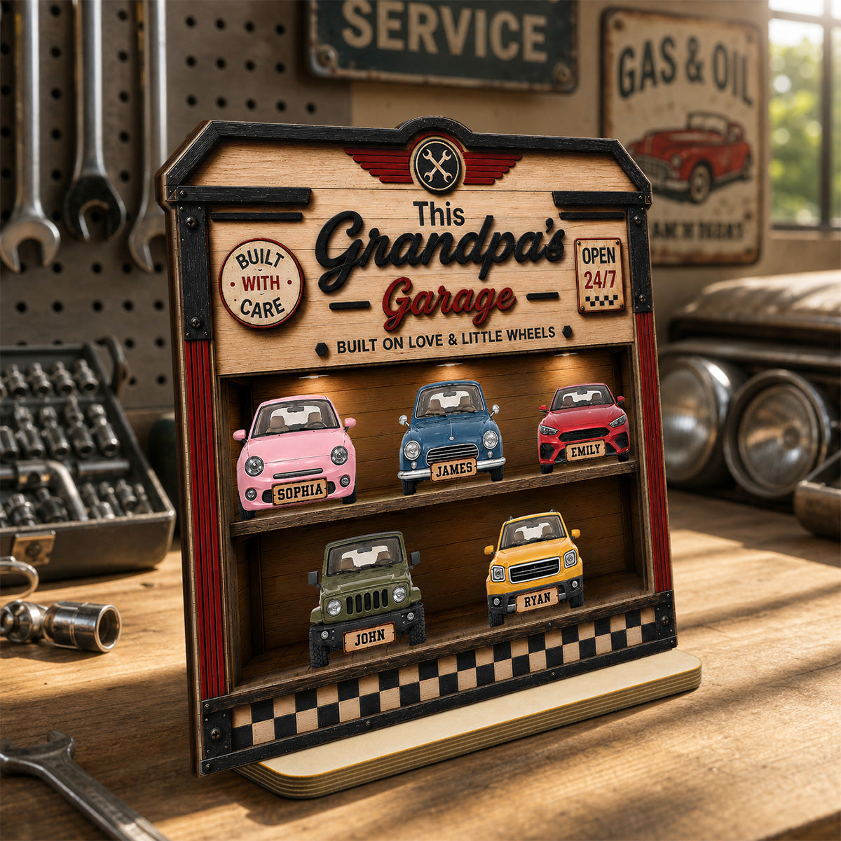 Dad Grandpa's Garage 2D Flat - Personalized Wooden Plaque - gift for Dad, Grandpa