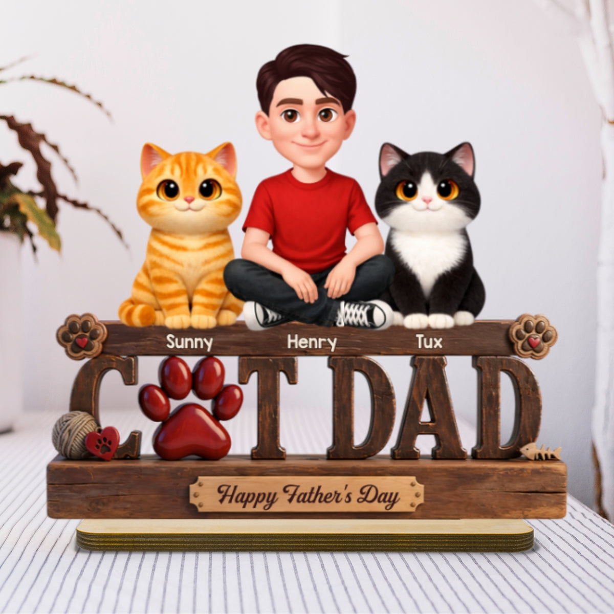 Best Cat Dad Happy - Personalized 2-Layered Wooden Plaque - Gift For Cat Dad, Cat Lovers