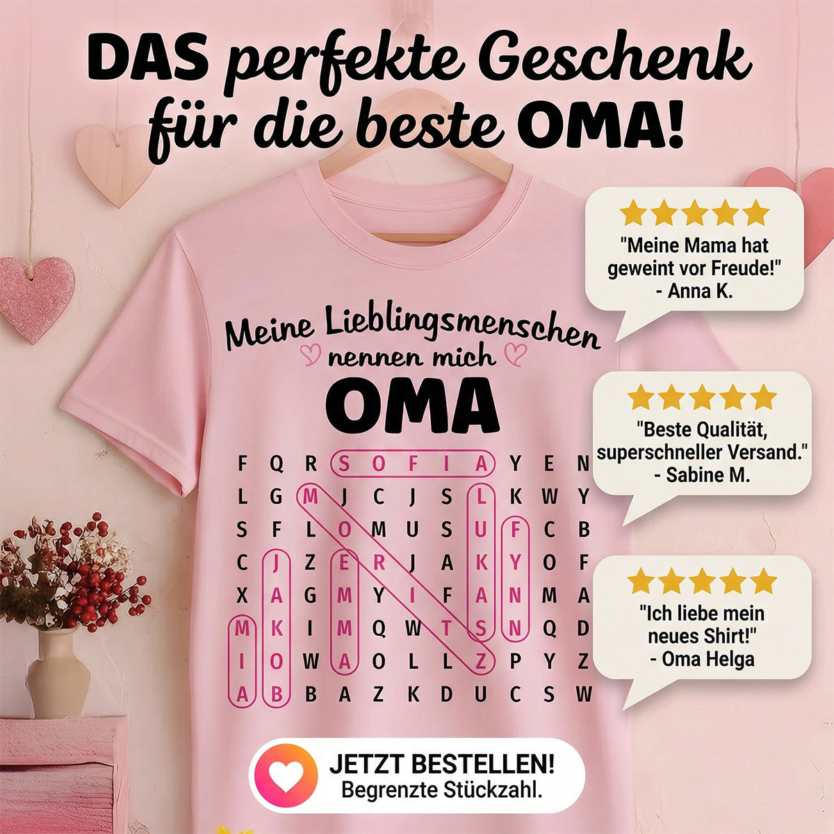 Meine Lieblingsmenschen nennen mich Oma Wortsuchrtsel – Personalisiertes Shirt – Geschenk fr Oma