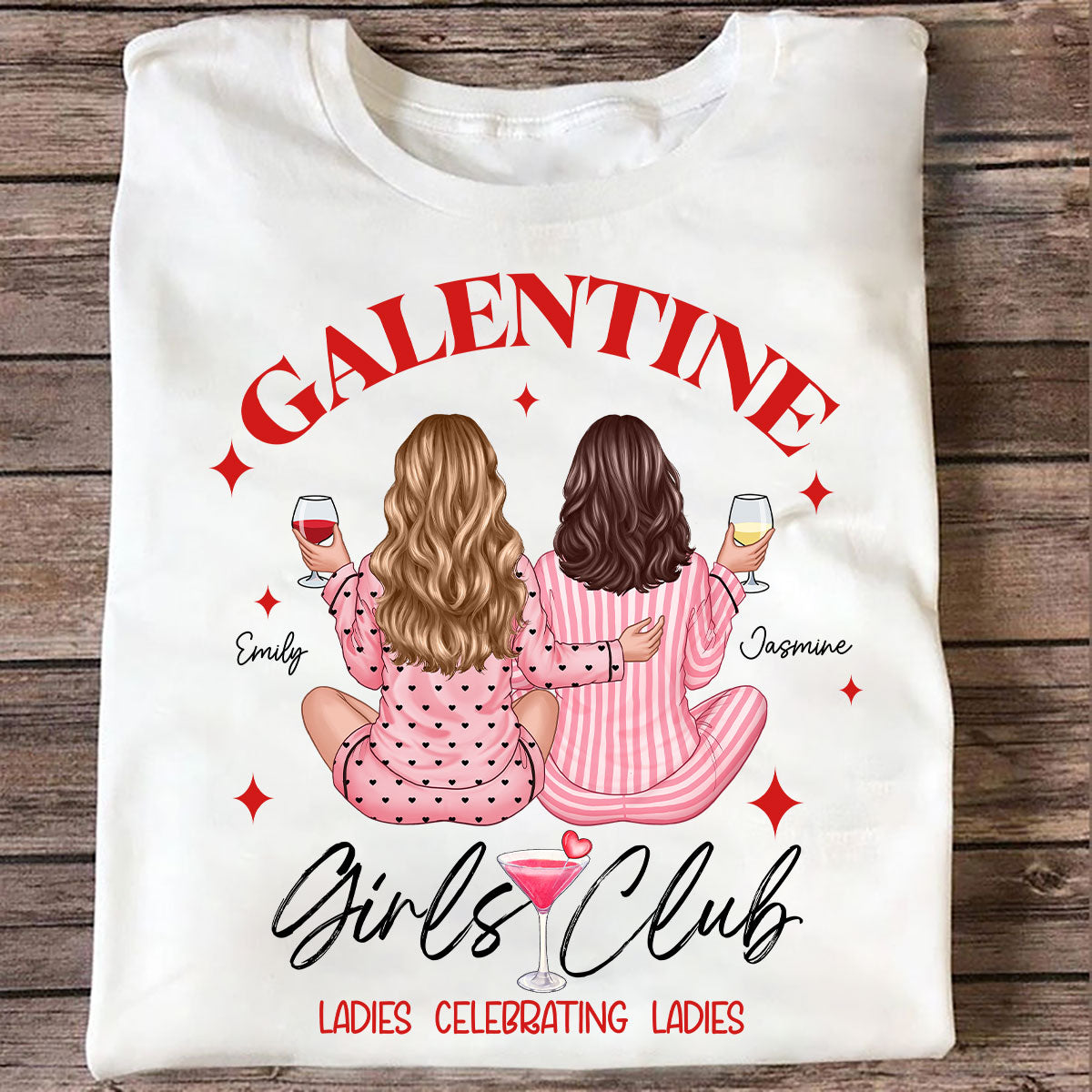 Galentine Girls Club Pajamas Girls Back View Personalized Shirt, Shirt, Social Club, Besties Gift