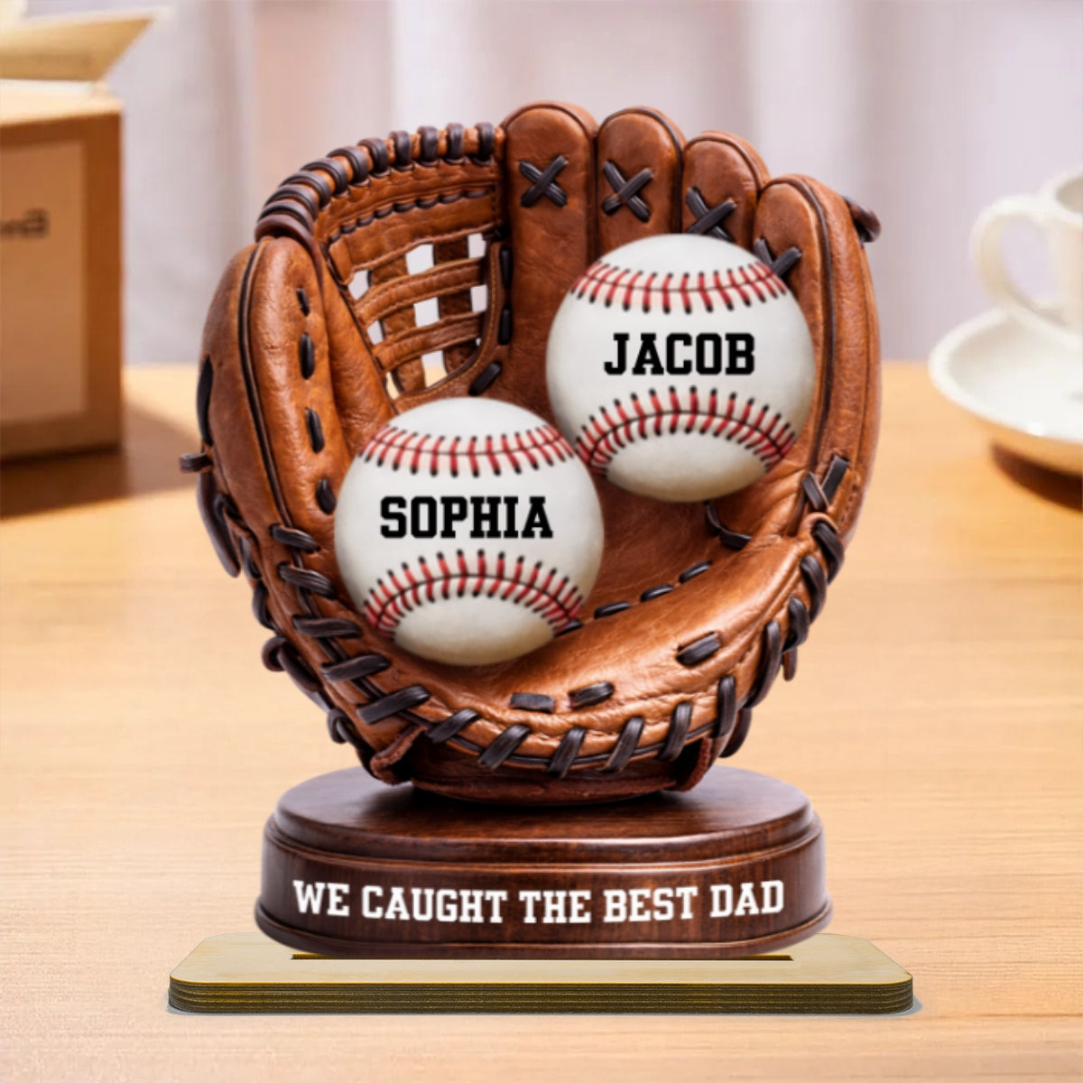 We Caught The Best Dad Baseball Glove - Personalized 2-Layered Wooden Plaque - Gift for Dad, Husband