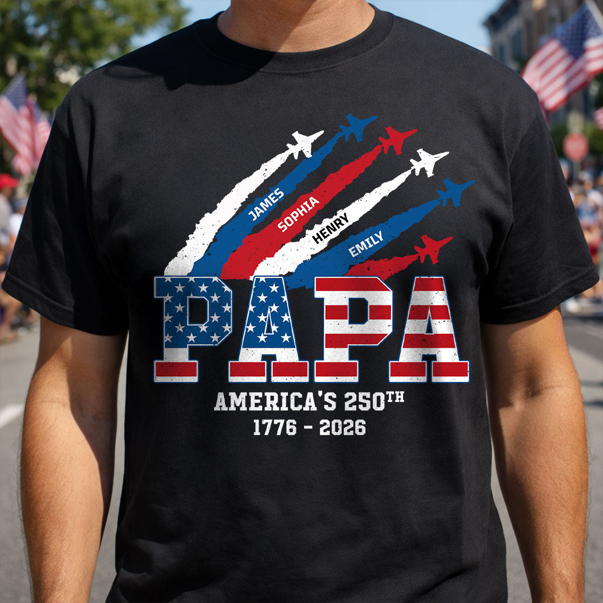 Proud Dad Grandpa Nation Flag American 250th Anniversary - Personalized Shirt - Gift For Dad, Grandpa, Celebrating 250 Years Of Freedom