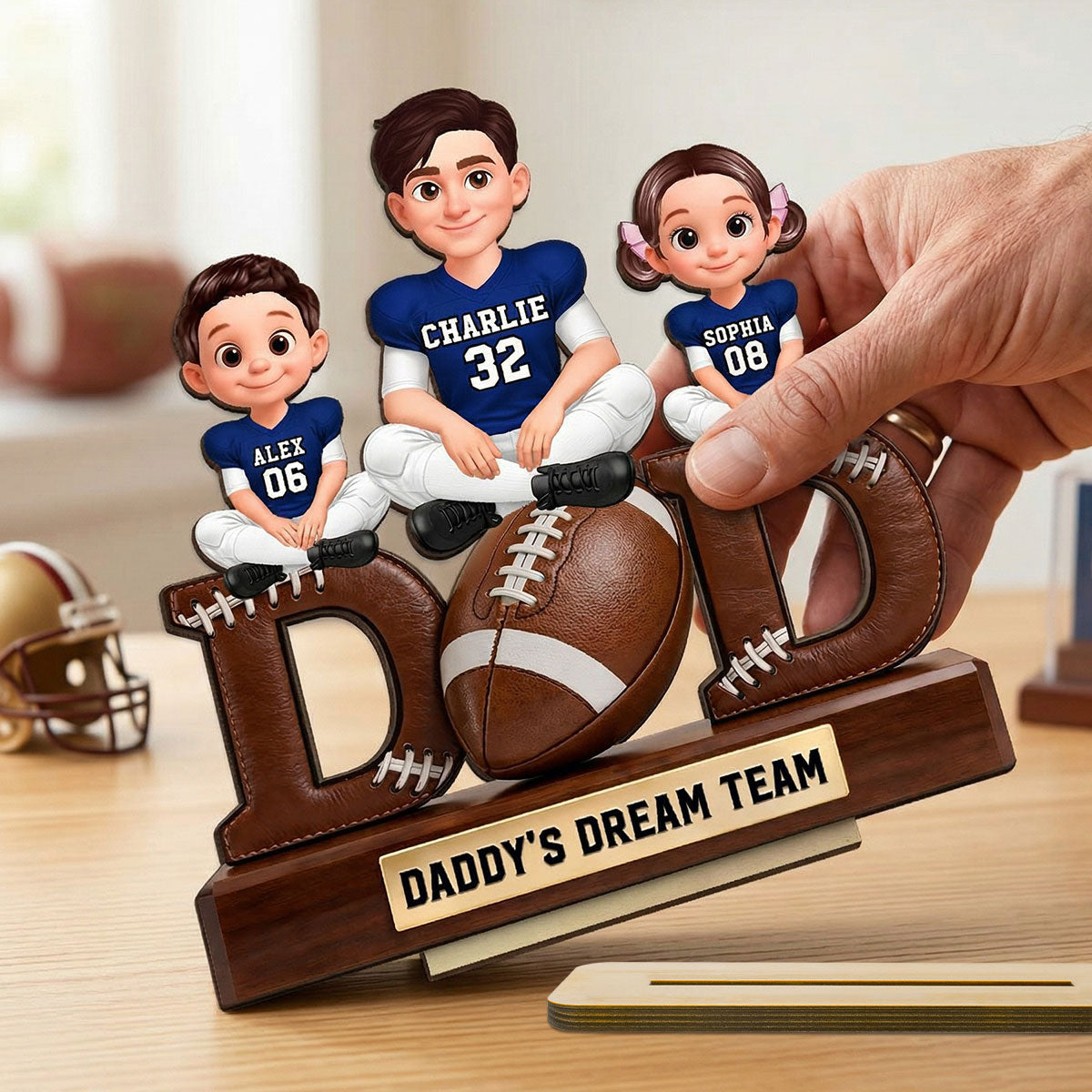 American Football Daddy's Dream Team - Personalized 2-Layered Wooden Plaque - Gift For Dad