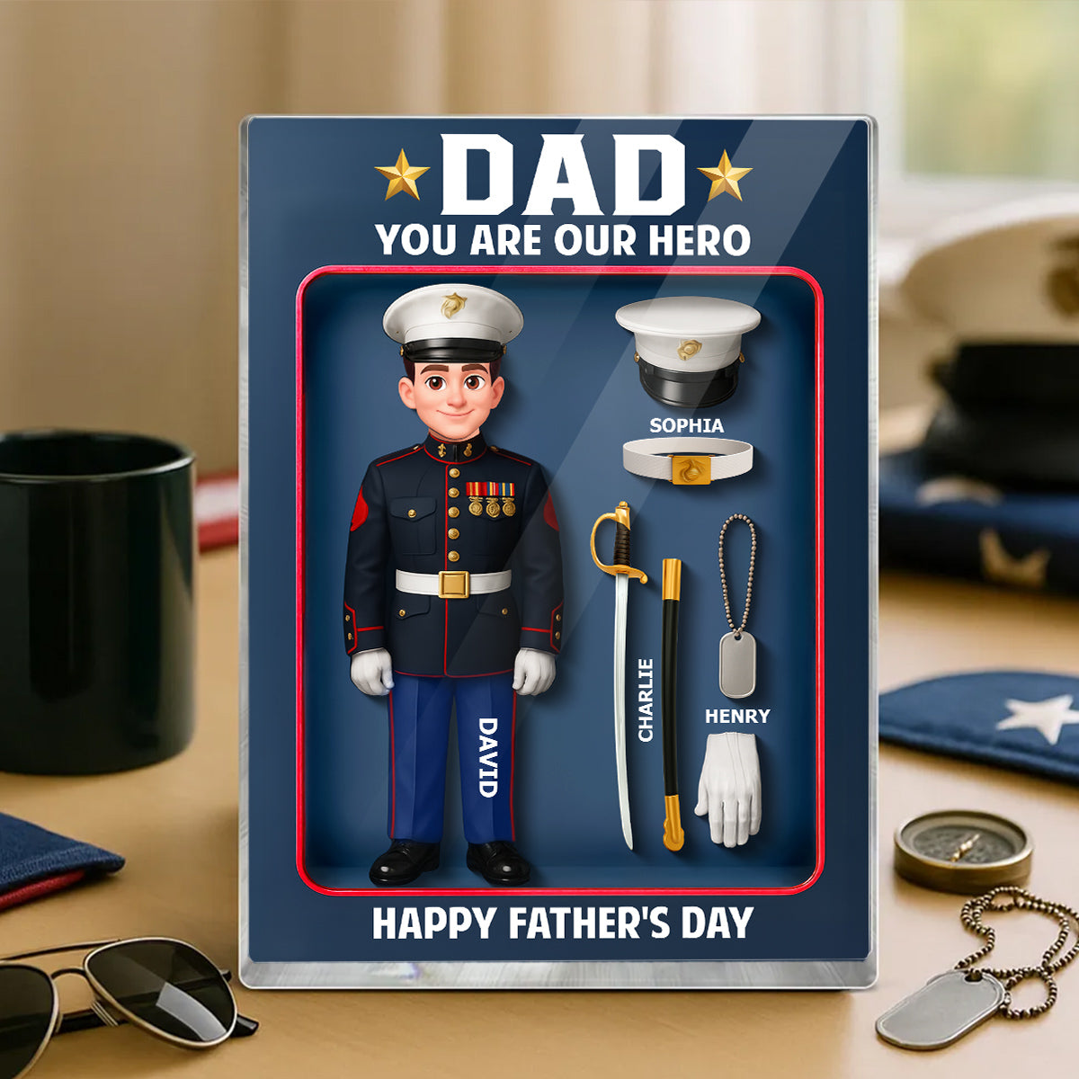 American Marine Dad Hero - Personalized Acrylic Block Plaque - Gift For Marine Dad