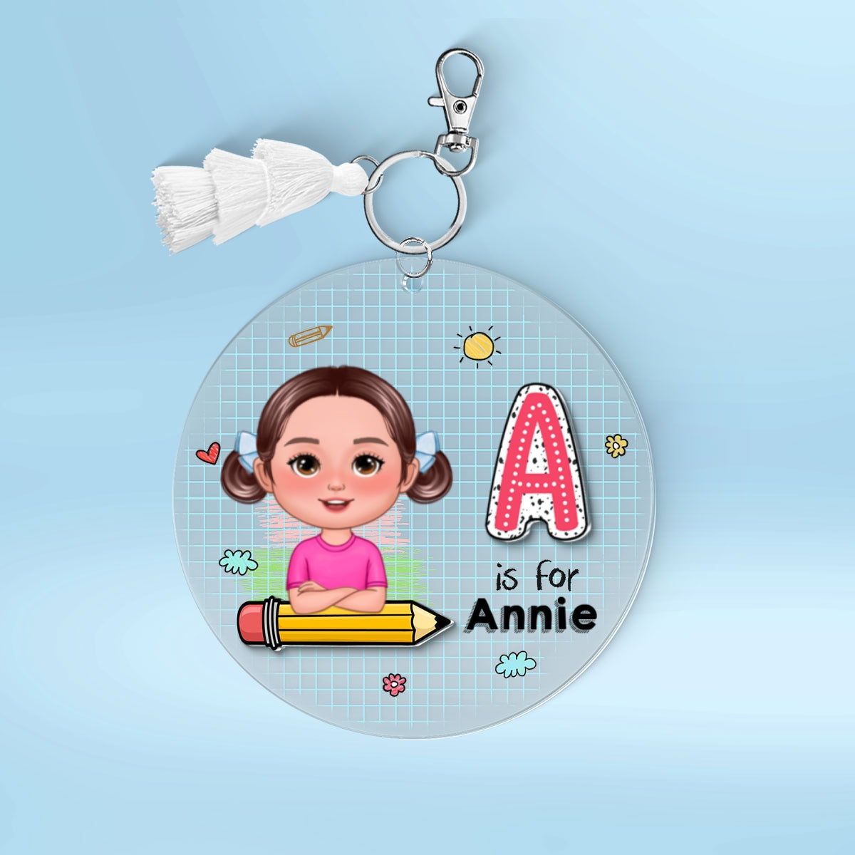 Cute Kid Initial Name Personalized 2-Layer Acrylic Keychain