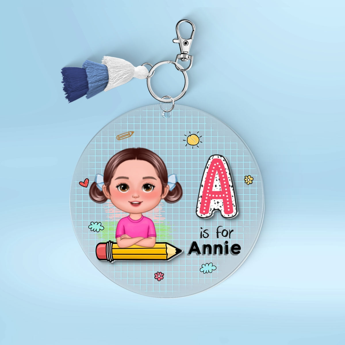 Cute Kid Initial Name Personalized 2-Layer Acrylic Keychain