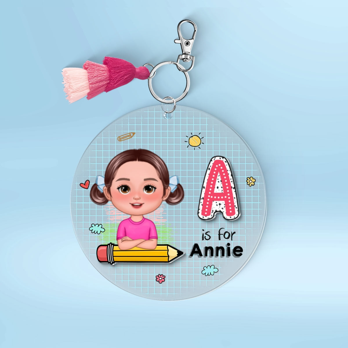 Cute Kid Initial Name Personalized 2-Layer Acrylic Keychain