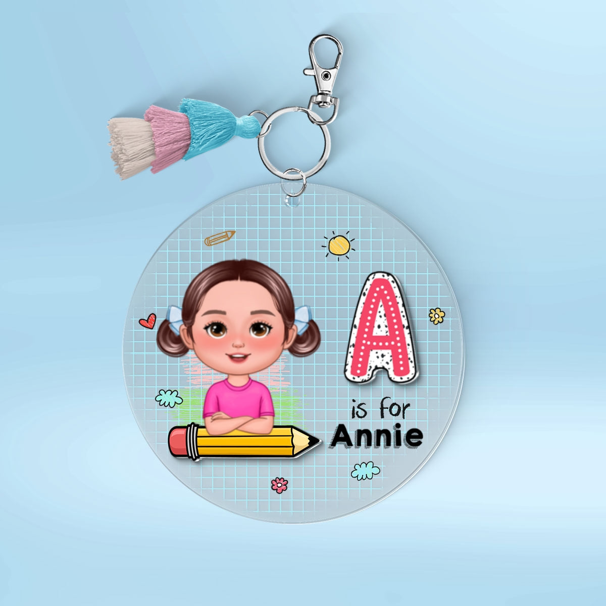 Cute Kid Initial Name Personalized 2-Layer Acrylic Keychain