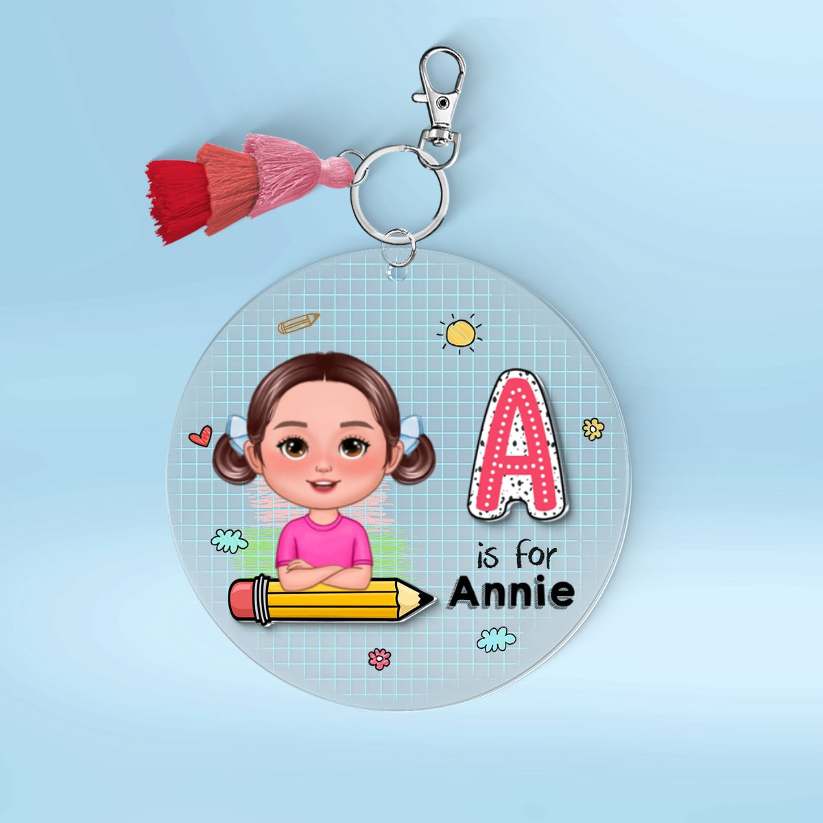 Cute Kid Initial Name Personalized 2-Layer Acrylic Keychain