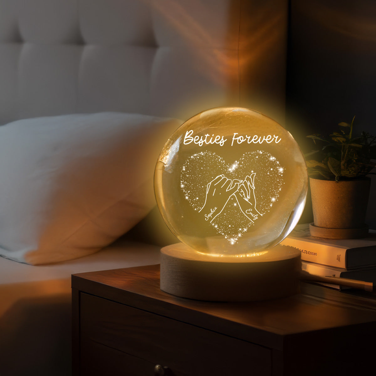 Besties Forever Pinky Promise - Personalized Crystal Ball LED Night Light - Gift For Best Friends