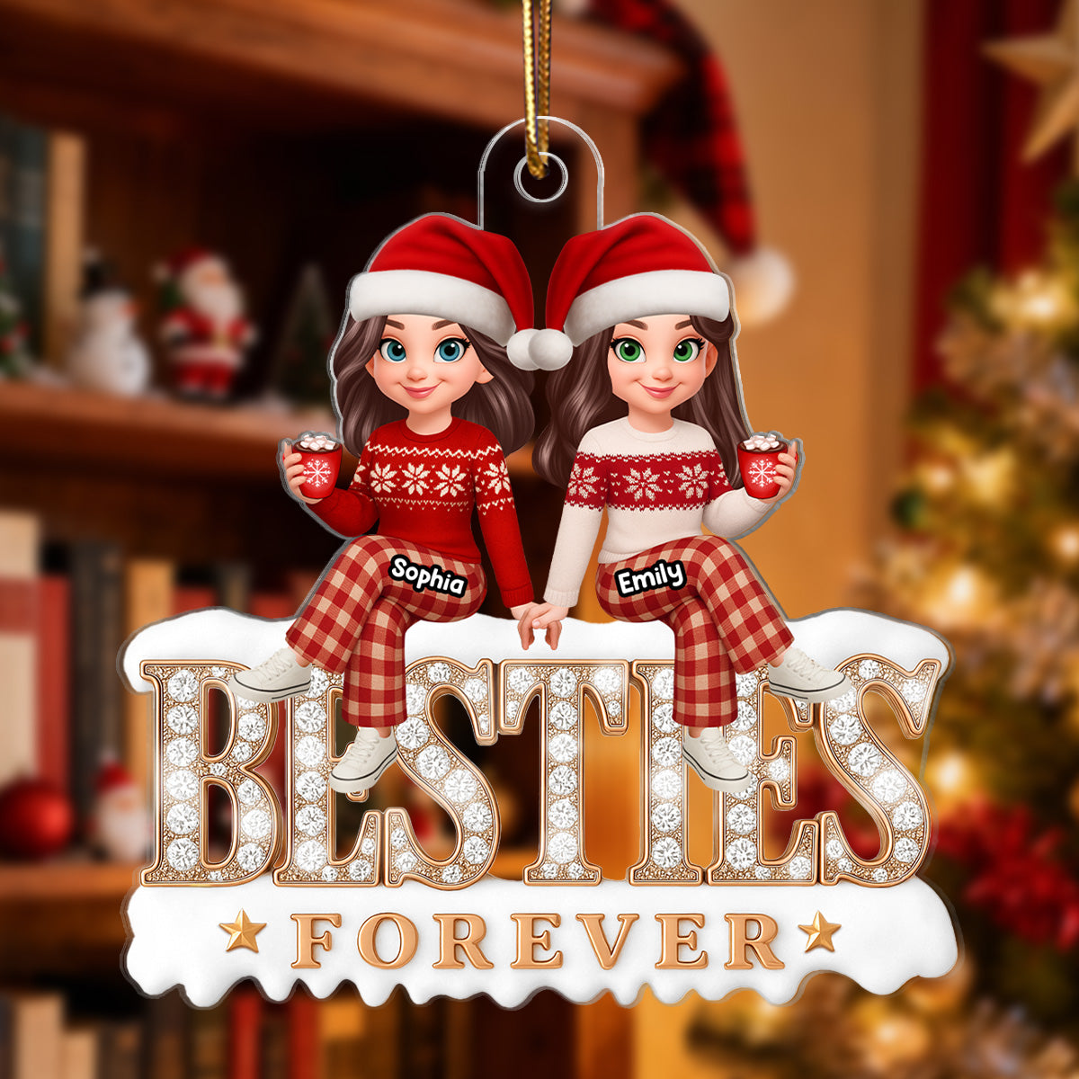 3D Shining Effect Besties Forever - Personalized Acrylic Ornament - Gift For Best Friends