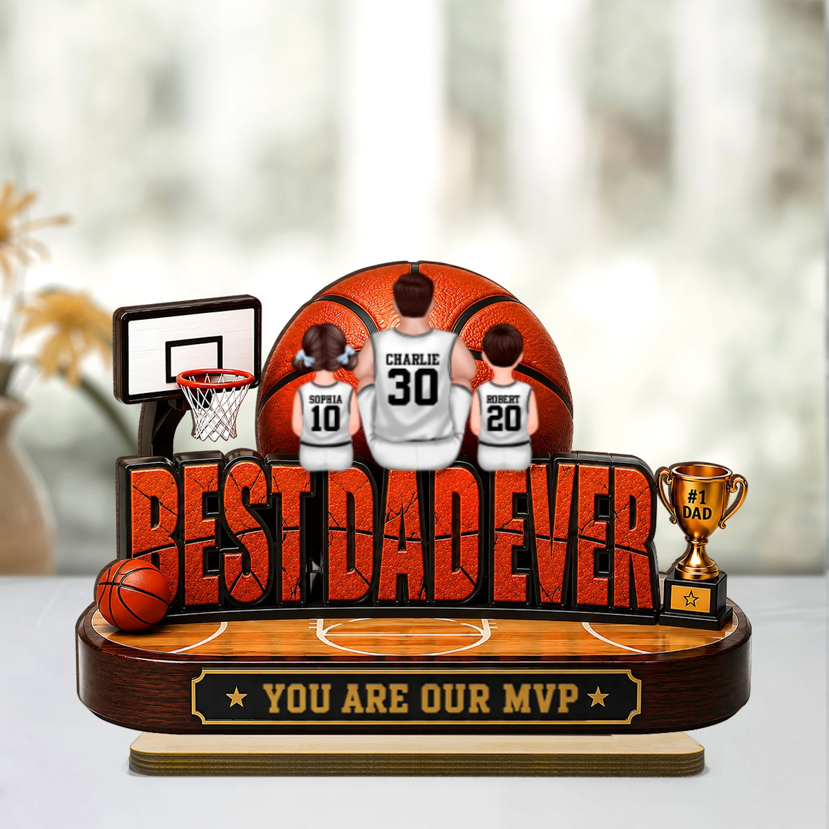 Best Dad Ever Basket Dad & Kids - Personalized 2-Layered Wooden Plaque - Gift For Dad, Husband