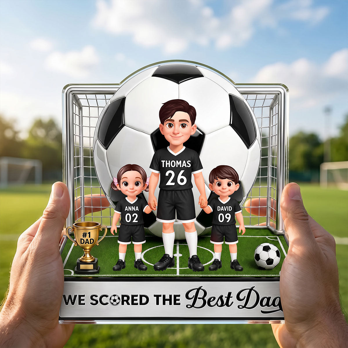 No 1 Soccer Dad And Kids We Scored The Best Dad 2D Flat Printed - Personalized Acrylic Block Plaque - Gift For Dad, Husband, Soccer Football Fans