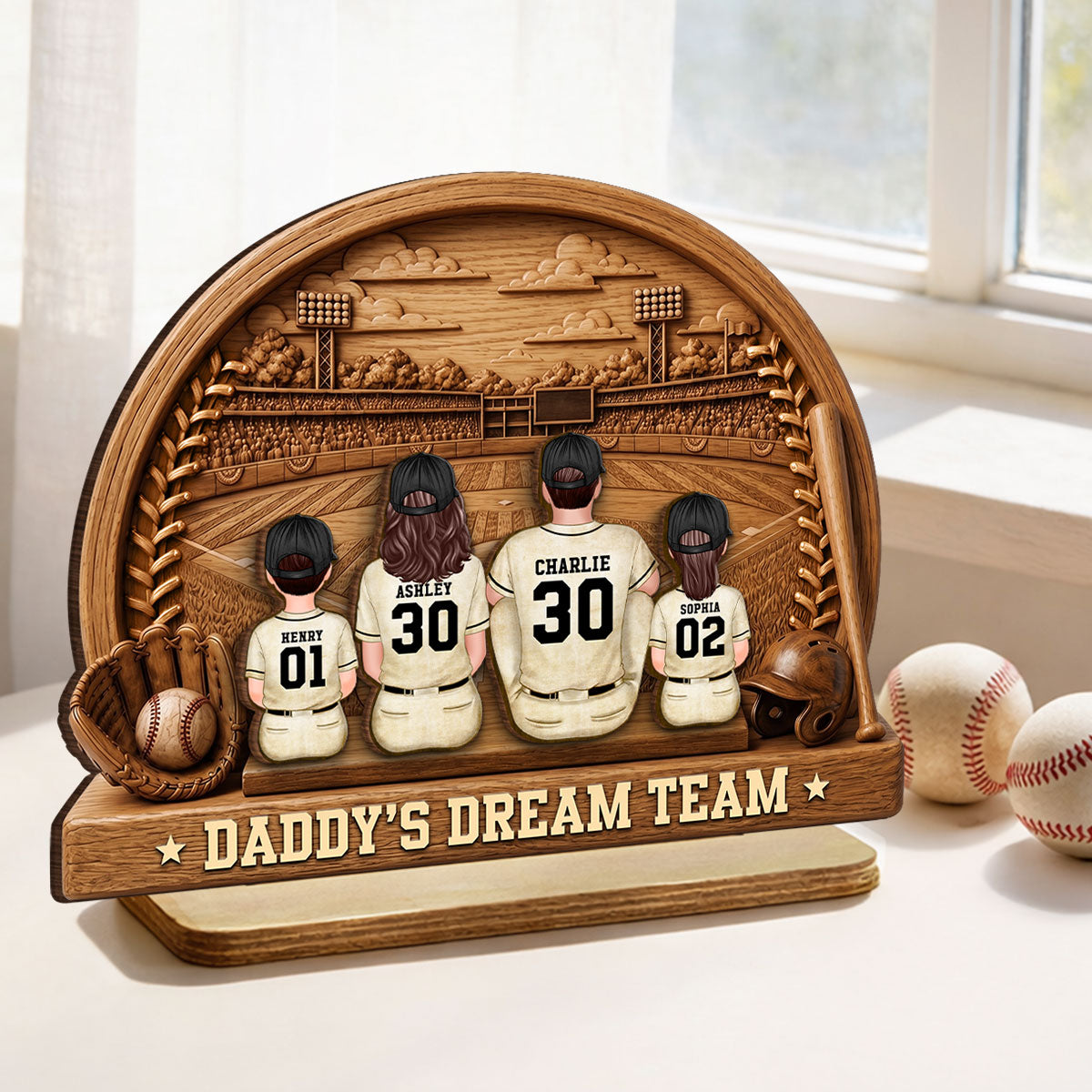 Retro Vintage Baseball Daddy's Dream Team - Personalized 2-Layered Wooden Plaque - Gift For Dad
