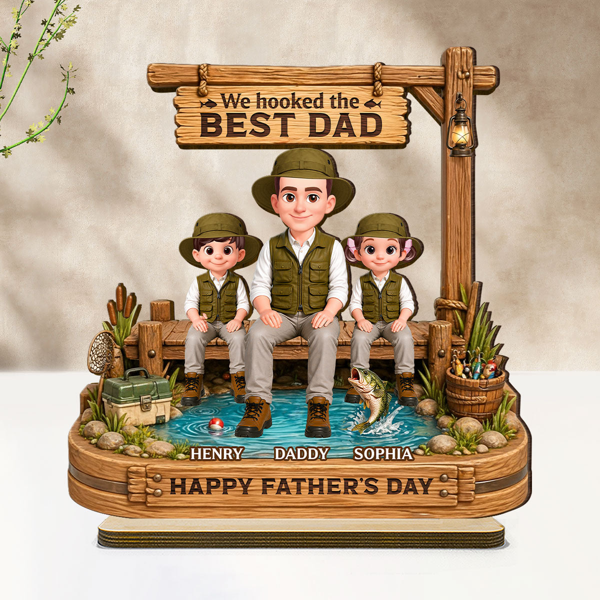 We Hooked The Best Dad Fishing - Personalized 2-Layered Wooden Plaque - Gift For Fishing Dad, Fishing Lovers