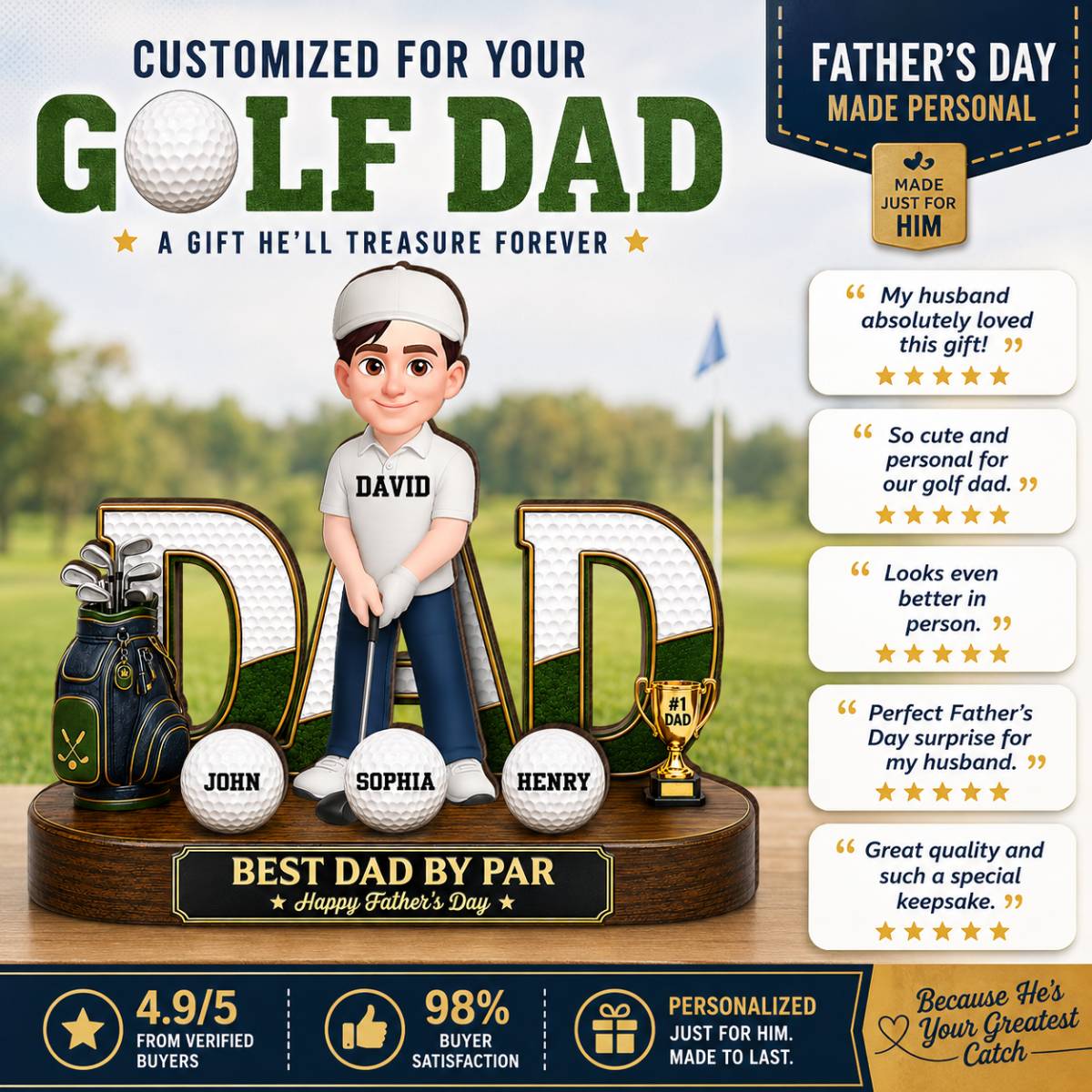 Golf Dad Legend Best Dad By Par - Personalized 2-Layered Wooden Plaque - Gift For Dad
