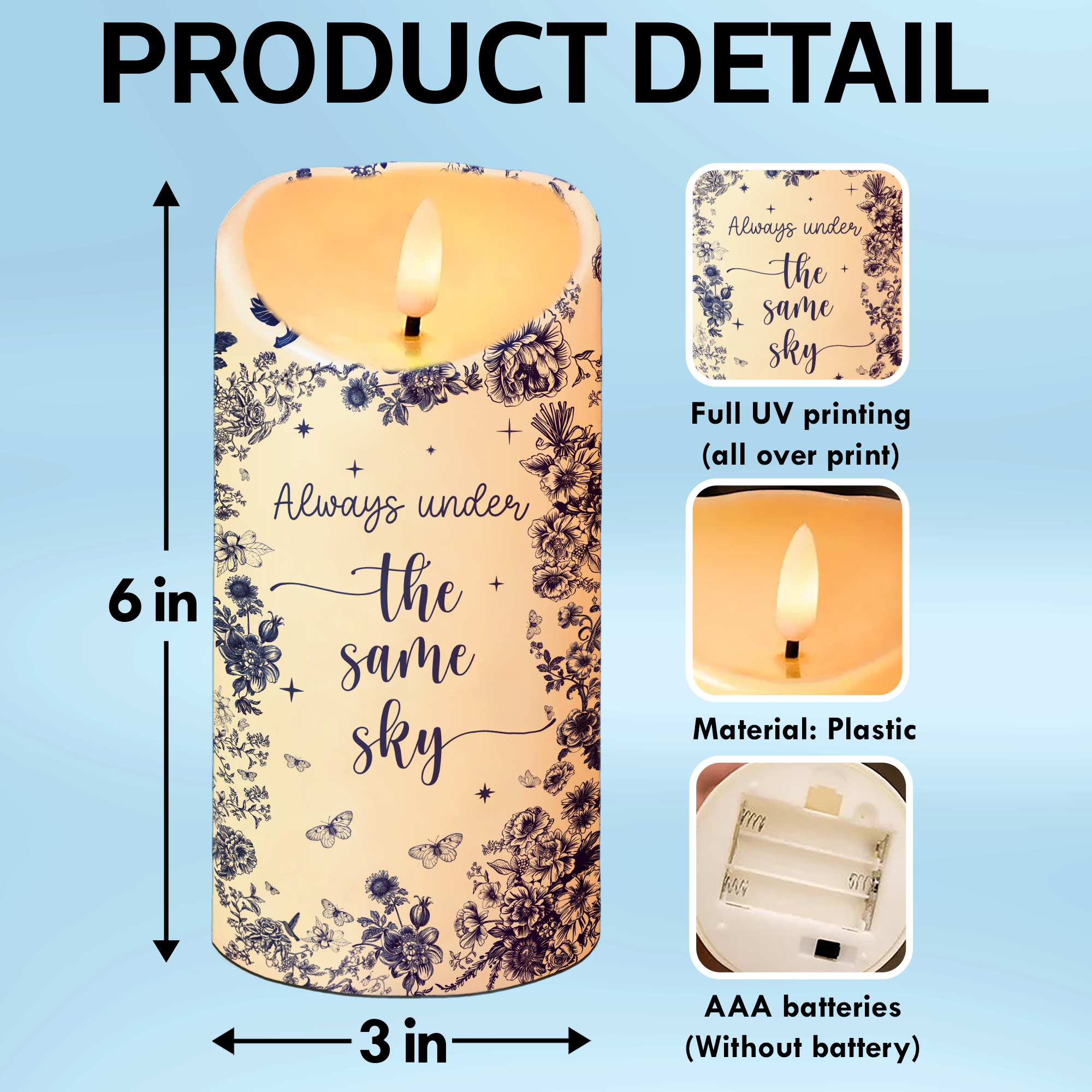 Chinoiserie Pattern Long Distance Besties Always Under The Same Sky Personalized LED Candle