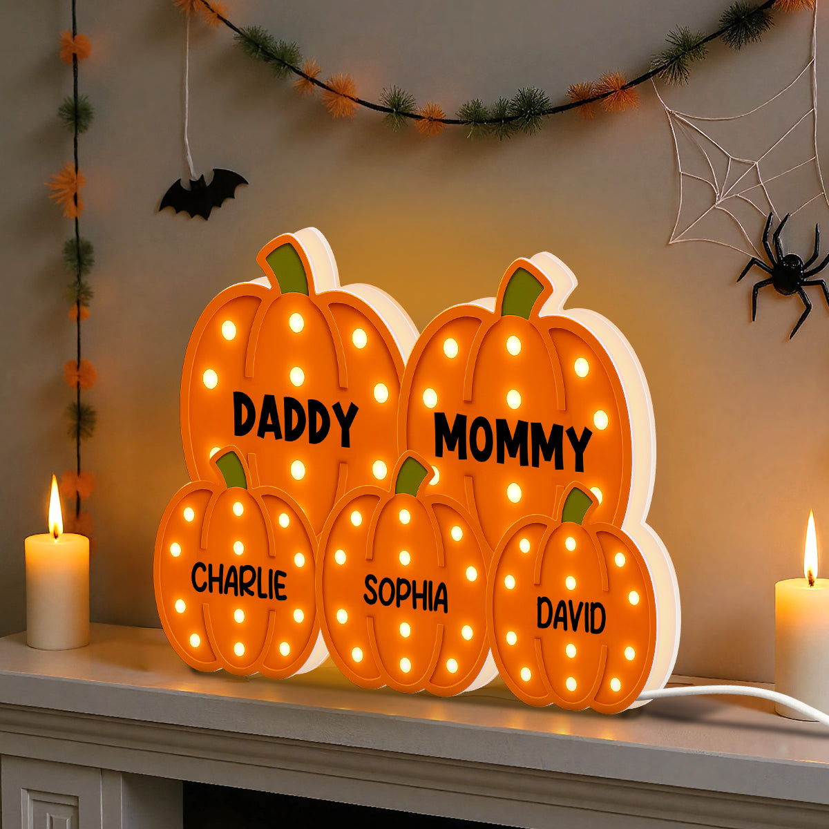 3D Effect Family Pumpkin Patch Marquee Pattern Texture - Personalized Light Box - Cozy Fall Vibe Home Decoration