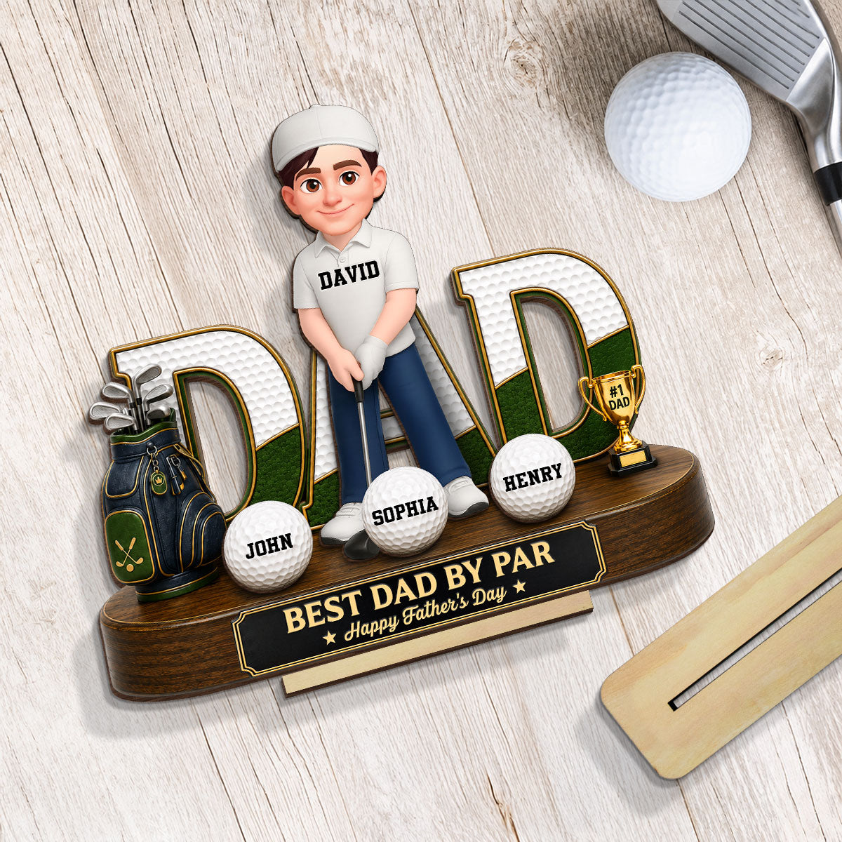 Golf Dad Legend Best Dad By Par - Personalized 2-Layered Wooden Plaque - Gift For Dad