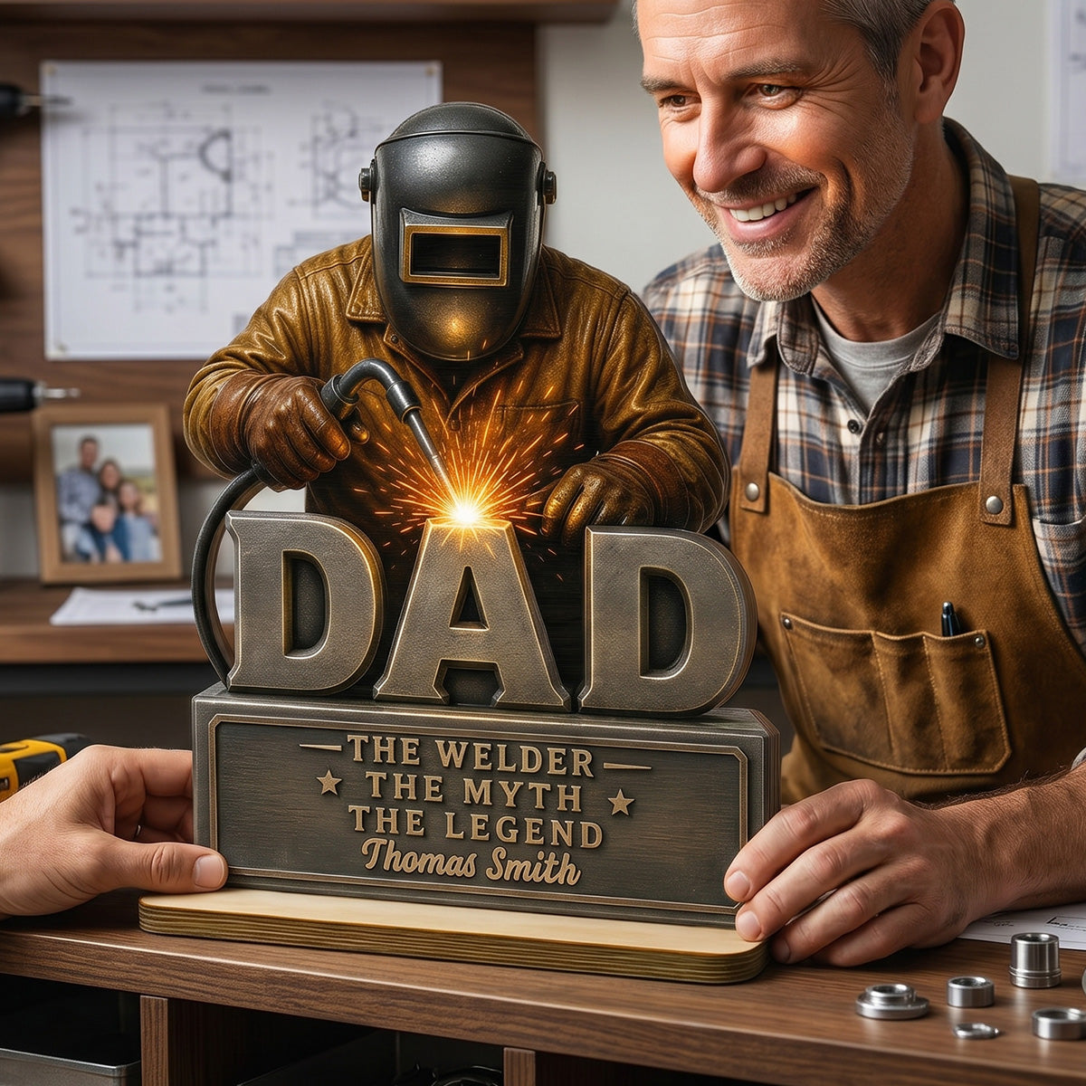 Welder Dad The Man The Myth - Personalized 2-Layered Wooden Plaque - Gift For Welders, Metal Worker Mechanic Welding Dad, Husband