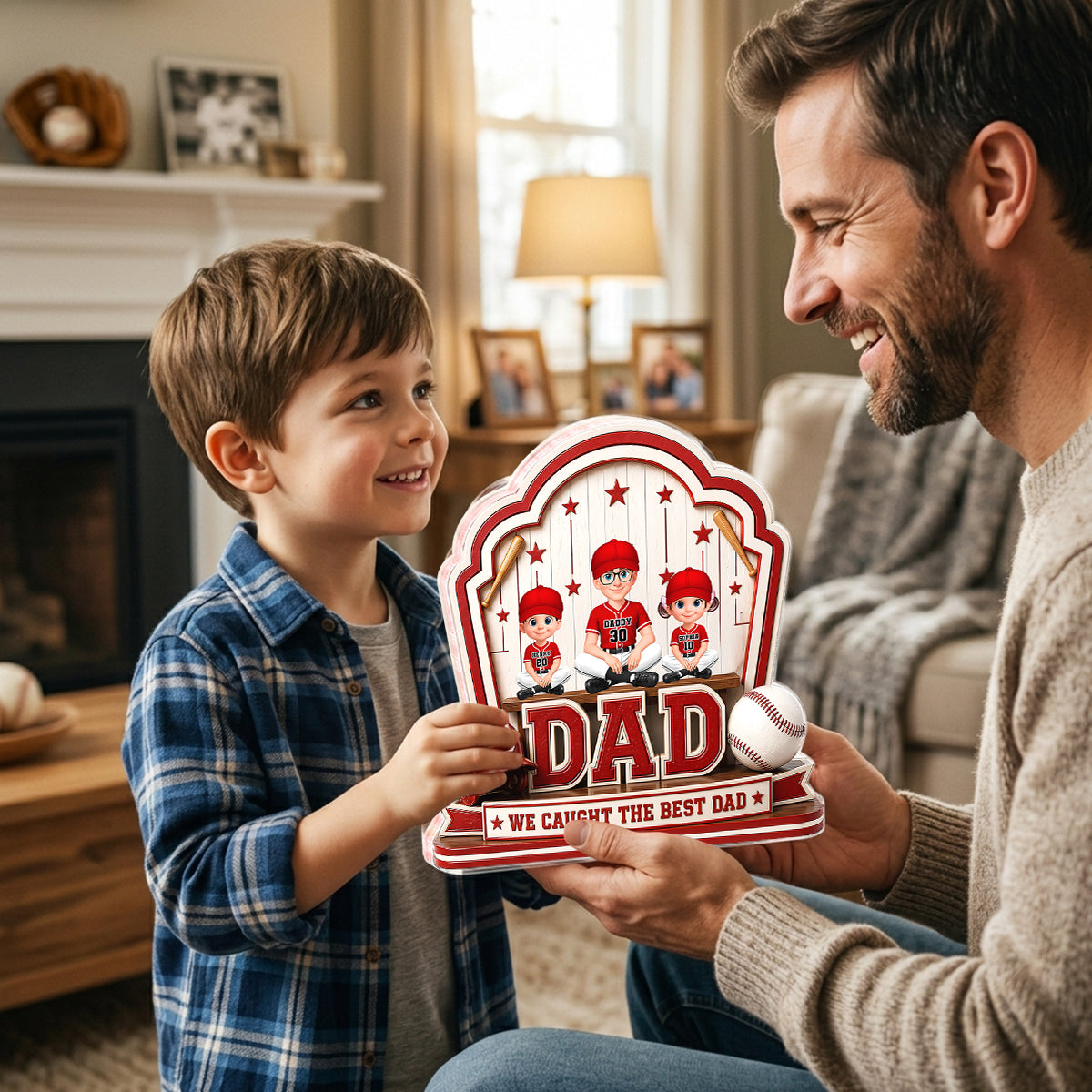 Baseball Best Dad & Kids - Personalized Acrylic Block Plaque - Gift For Dad, Husband