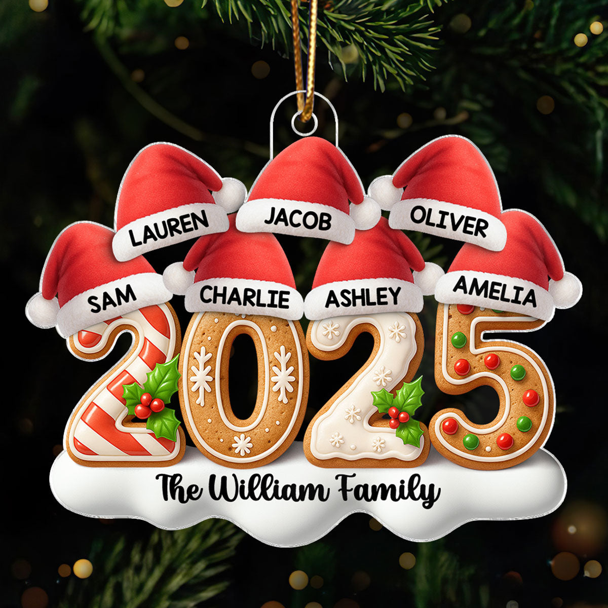 Santa Hats Family 2025 - Personalized Acrylic Ornament - Christmas Gift for Family, for Her, for Him