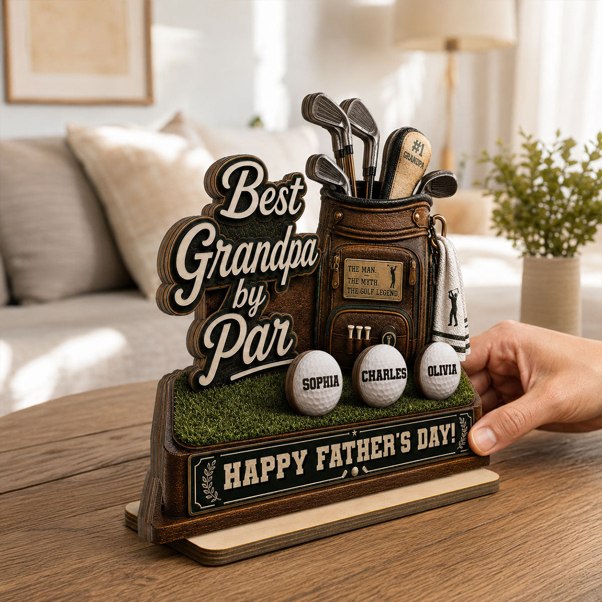 Best Grandpa By Par Custom Kid Name - Personalized 2-Layered Wooden Plaque - Gift For Golf Grandpa, Dad, Husband