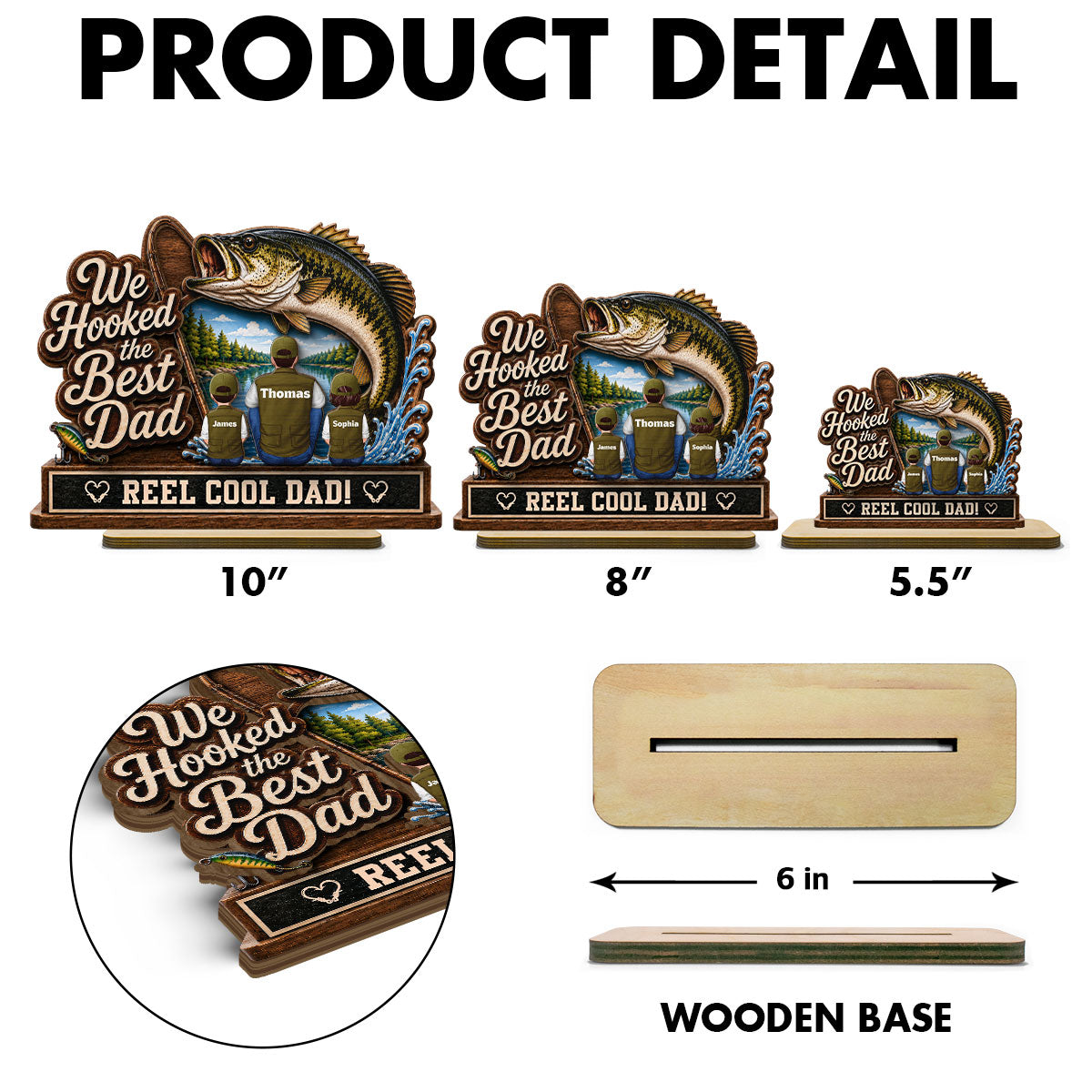 We Hooked The Best Dad Grandpa Back View 2D Flat - Personalized 2-Layered Wooden Plaque - Gift For Fishing Lovers
