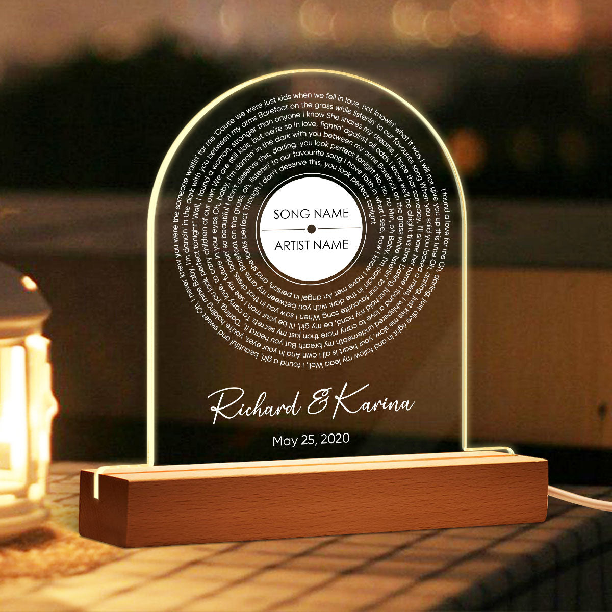 Personalized Vinyl Record Song with Lyrics on Acrylic LED Night Light, Gift, Personalized Gift for Her, Gift for Him, Wedding Song Gift