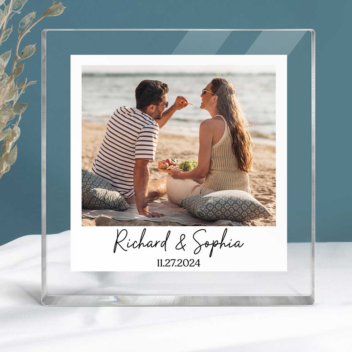 Couple Photo Frame Upload Personalized Acrylic Square Block Plaque, Heartfelt Gift For Couple, For Him, For Her, Boyfriend, Girlfriend, Husband, Wife