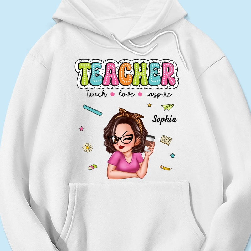 Teacher Teach Love Inspire Summer Personalized Shirt, Back To School, Teacher Appreciation, Teacher Gift
