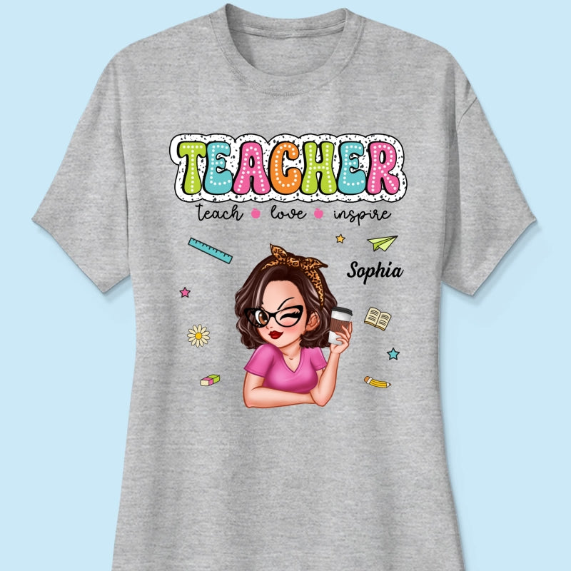 Teacher Teach Love Inspire Summer Personalized Shirt, Back To School, Teacher Appreciation, Teacher Gift