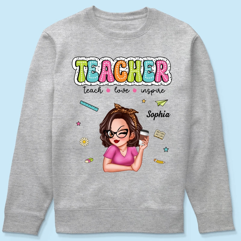Teacher Teach Love Inspire Summer Personalized Shirt, Back To School, Teacher Appreciation, Teacher Gift