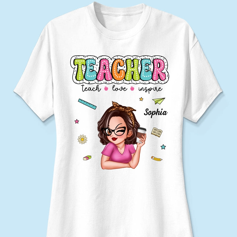 Teacher Teach Love Inspire Summer Personalized Shirt, Back To School, Teacher Appreciation, Teacher Gift