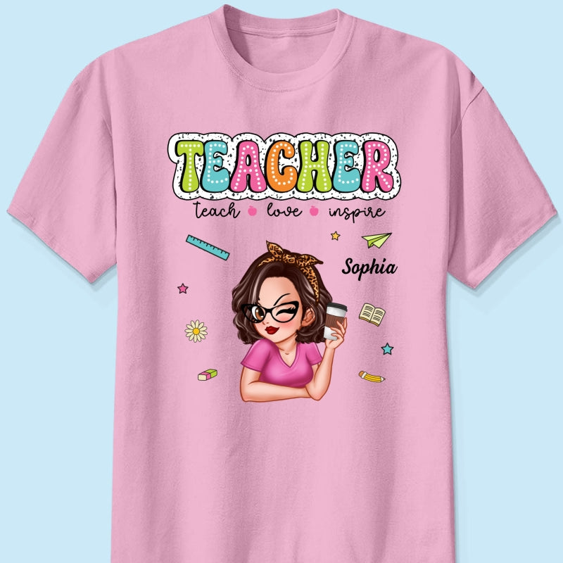 Teacher Teach Love Inspire Summer Personalized Shirt, Back To School, Teacher Appreciation, Teacher Gift
