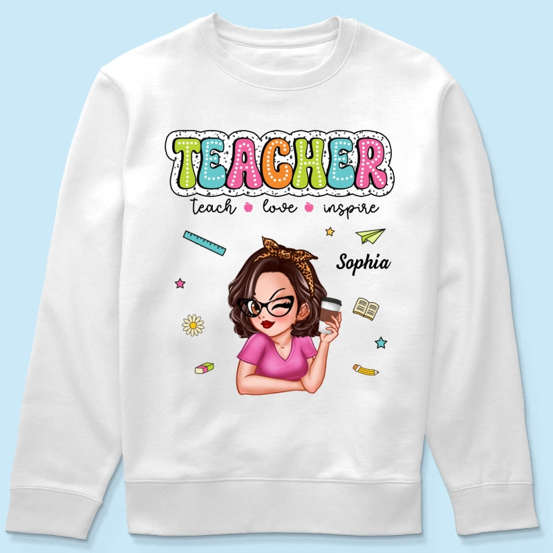 Teacher Teach Love Inspire Summer Personalized Shirt, Back To School, Teacher Appreciation, Teacher Gift
