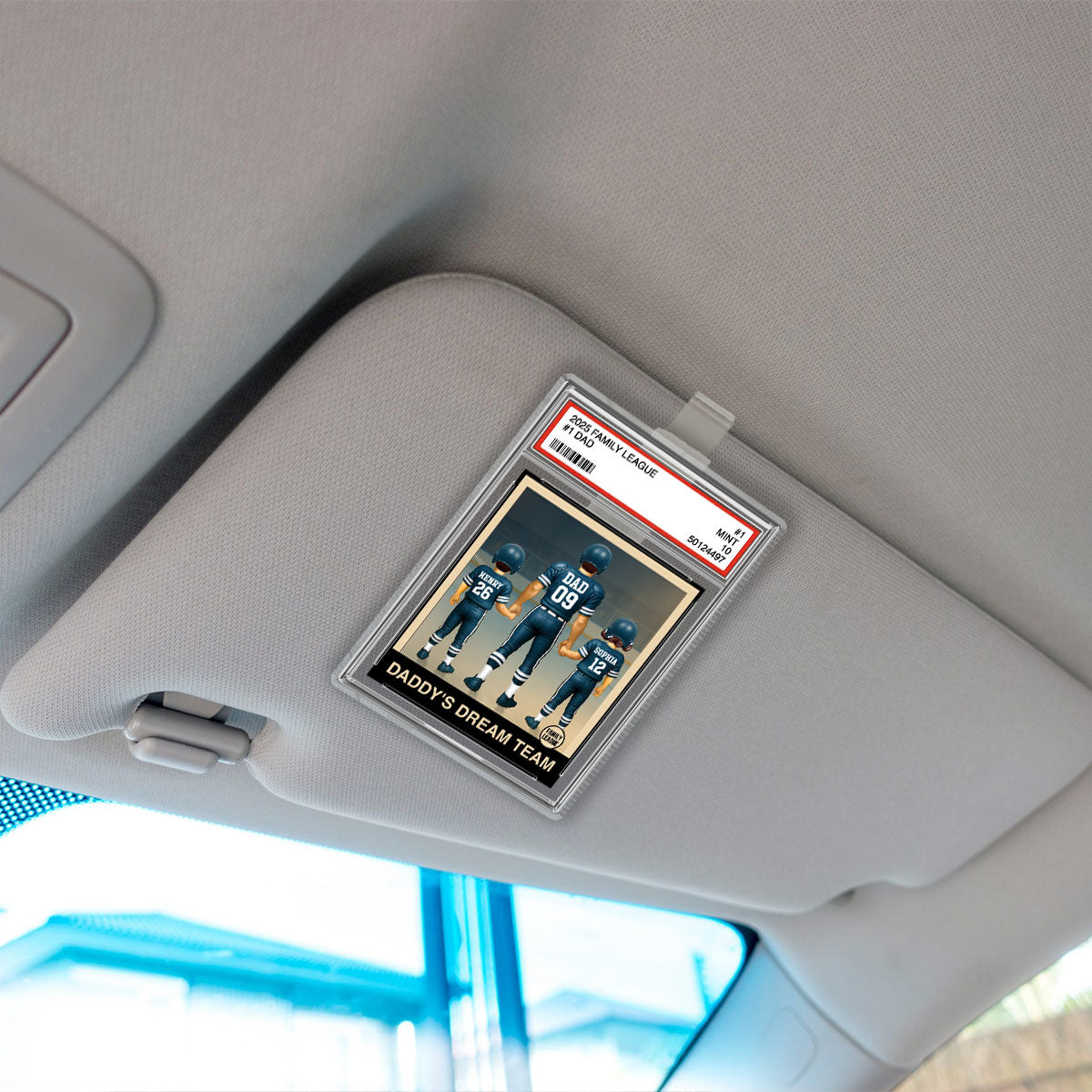 Football No. 1 Dad Man & Kids Trading Card Style Personalized Acrylic Car Visor Clip