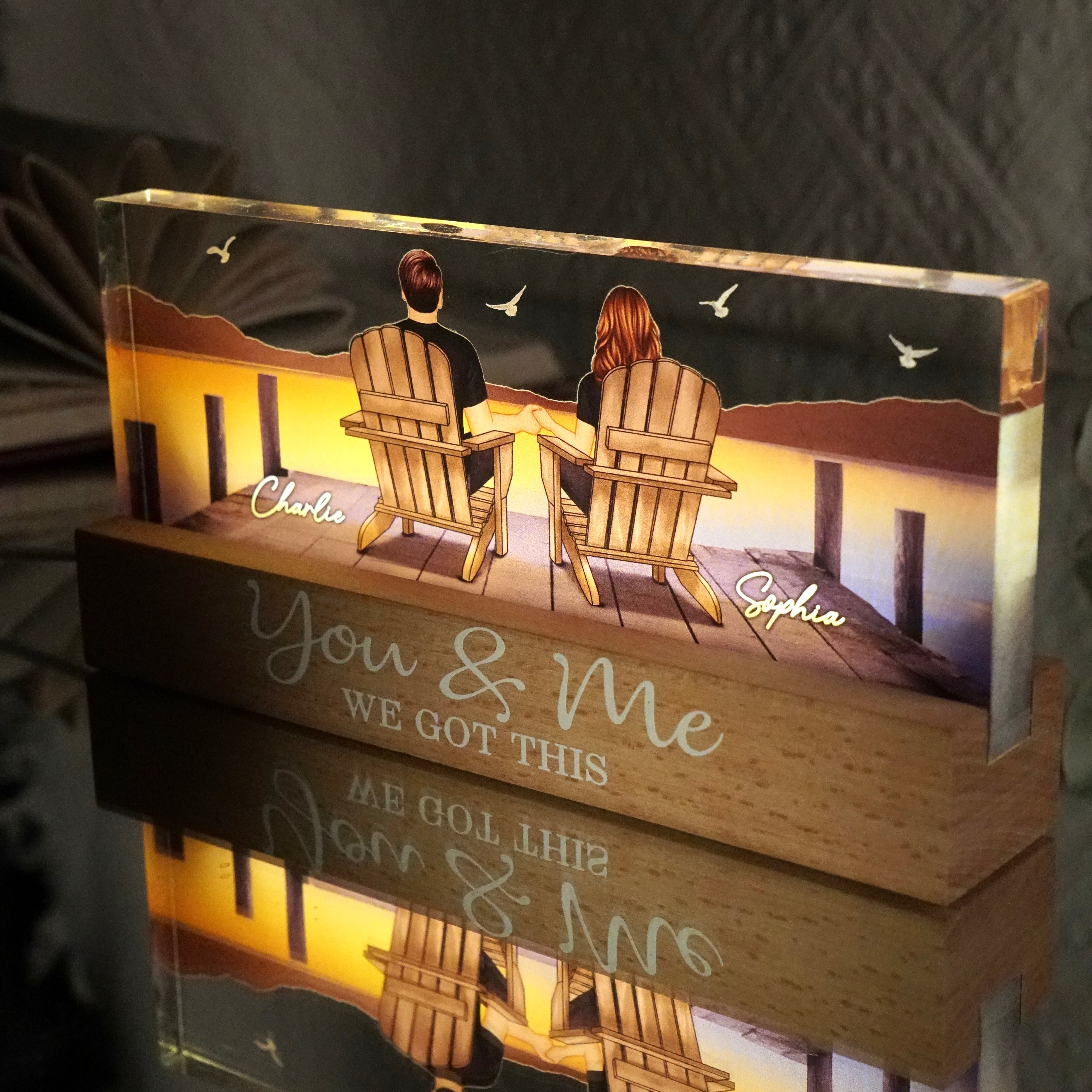 Couple Sitting On The Bridge, Lake Dock Personalized Acrylic Block LED Night Light, Heartfelt 2025 Gift For Couple, For Her, Girlfriend, Wife